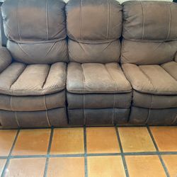 Brown leather And Suede Electric Recliner Set 