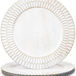 13" White Chargers for Dinner Plates, Decorative Charger Plates, Plastic Charger & Service Plate 6 Pack Table Setting Bulk Wedding, Thanksgiving, Fest