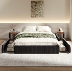 Low Profile Queen Bed Frame with Storage Drawers - SC002