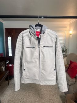 Men's Faux Leather Hooded  Jacket Beige - GUESS Brand