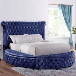 Brand New Glam Blue Velvet Storage Queen Size Bed Frame