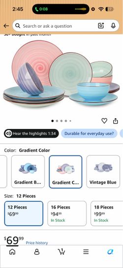 Gradient Color Dinnerware Set 12 Pieces