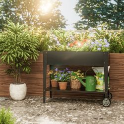 New Raised Garden Bed with Legs, Mobile Planter Box Elevated on Wheels Portable Planter Cart for Vegetable Herbs Potted Plants Flowers  New in box T-G