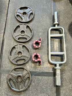 Olympic Tricep Bar with 10 lb Weight Plates and Collars