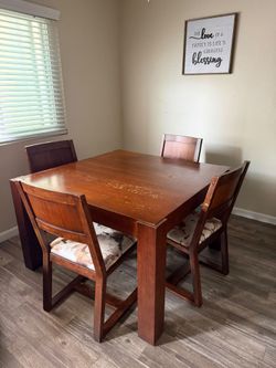 Solid Wood Dining Table + 4 Chairs + Glass Top End Table