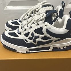 Louis Vuitton Navy Leather & Mesh Trainers