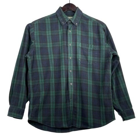 L.L. BEAN GREEN WATCH PLAID FLANNEL SHIRT, MEN'S MEDIUM 