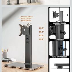 Single LCD Computer Monitor Free-Standing Desk Stand Mount Riser for 13 inch to 32 inch screen with Swivel, Height Adjustable, Rotation, Vesa Base 