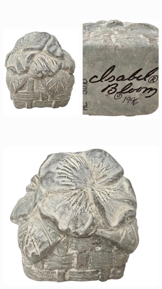 Isabel Bloom Vintage 1996 Concrete Art Pansy Basket Sculpture Paper Weight