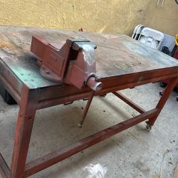 Custom Made bench Vise On Metal Table