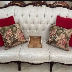 Vintage/Antique Style Carved Wood Tufted Sofa