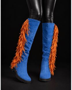 Denim fringe Knee -High Boots