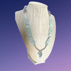 Beautiful Natural Stone Necklace With Sterling Pendant 20” Inches Long