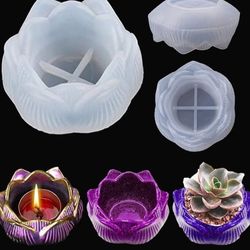 2 Lotus Epoxy Casting Silicone Molds, Candles Holders Resin Mold Flower Tea Light Candlestick for Trinket Container, DIY Jewelry Box, Candy Box