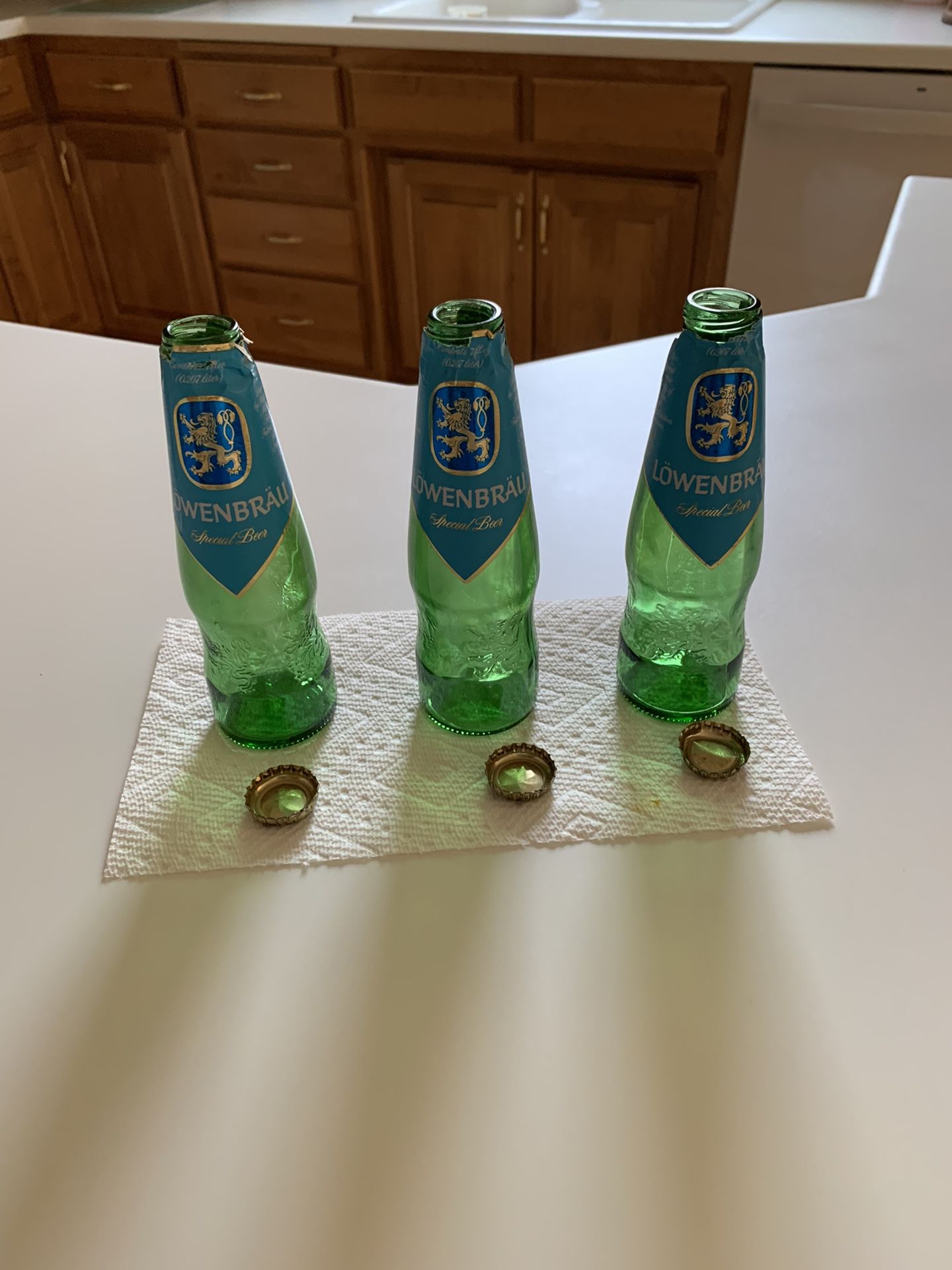 RARE LOWENBRAU 7oz EMPTY BEER BOTTLES with Labels And Caps