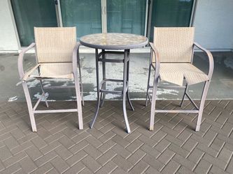 Outdoor Patio Bar Table and 2 Chairs Set