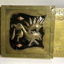 Antique Very Rare Folding Embossing Metallic Brass Book Ends