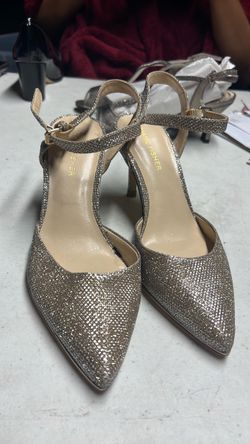 Marc Fisher Gold Glitter Ankle Strap Heels