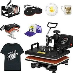 F2C Pro 5 in 1 Combo Heat Press Machine T-Shirt Hat Cap Mug Plate Digital Transfer Sublimation Machine New Black (5 in 1 Swing Away)