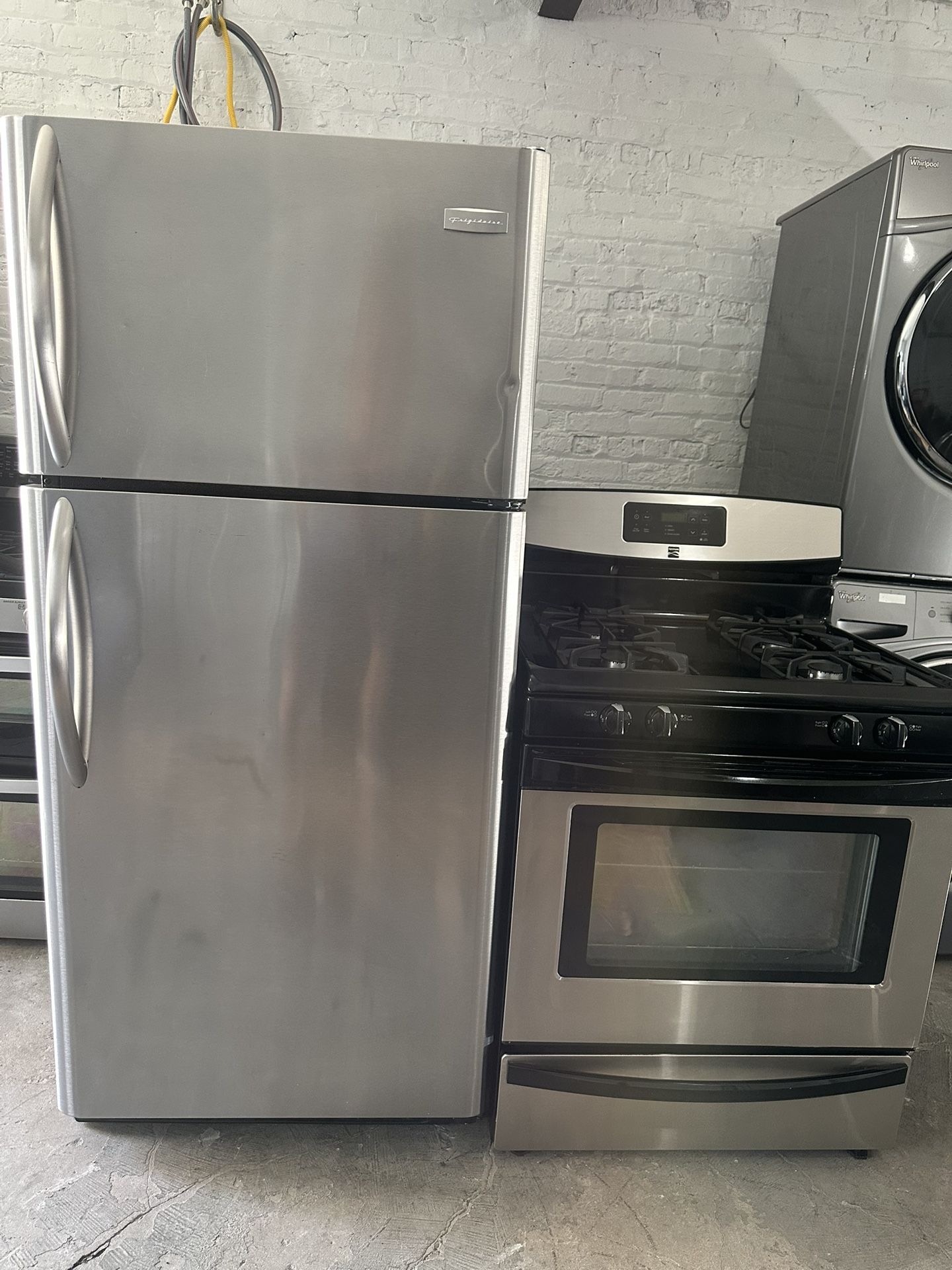 Frigidaire top freezer refrigerator &. Kenmore gas range set stainless steel