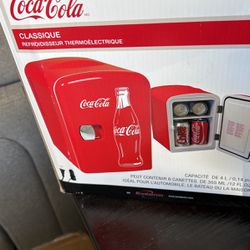 Coca-Cola Classic Coke Bottle 4L Mini Fridge with12V DC and 110V AC Cords, 6 Can Portable Cooler Red
