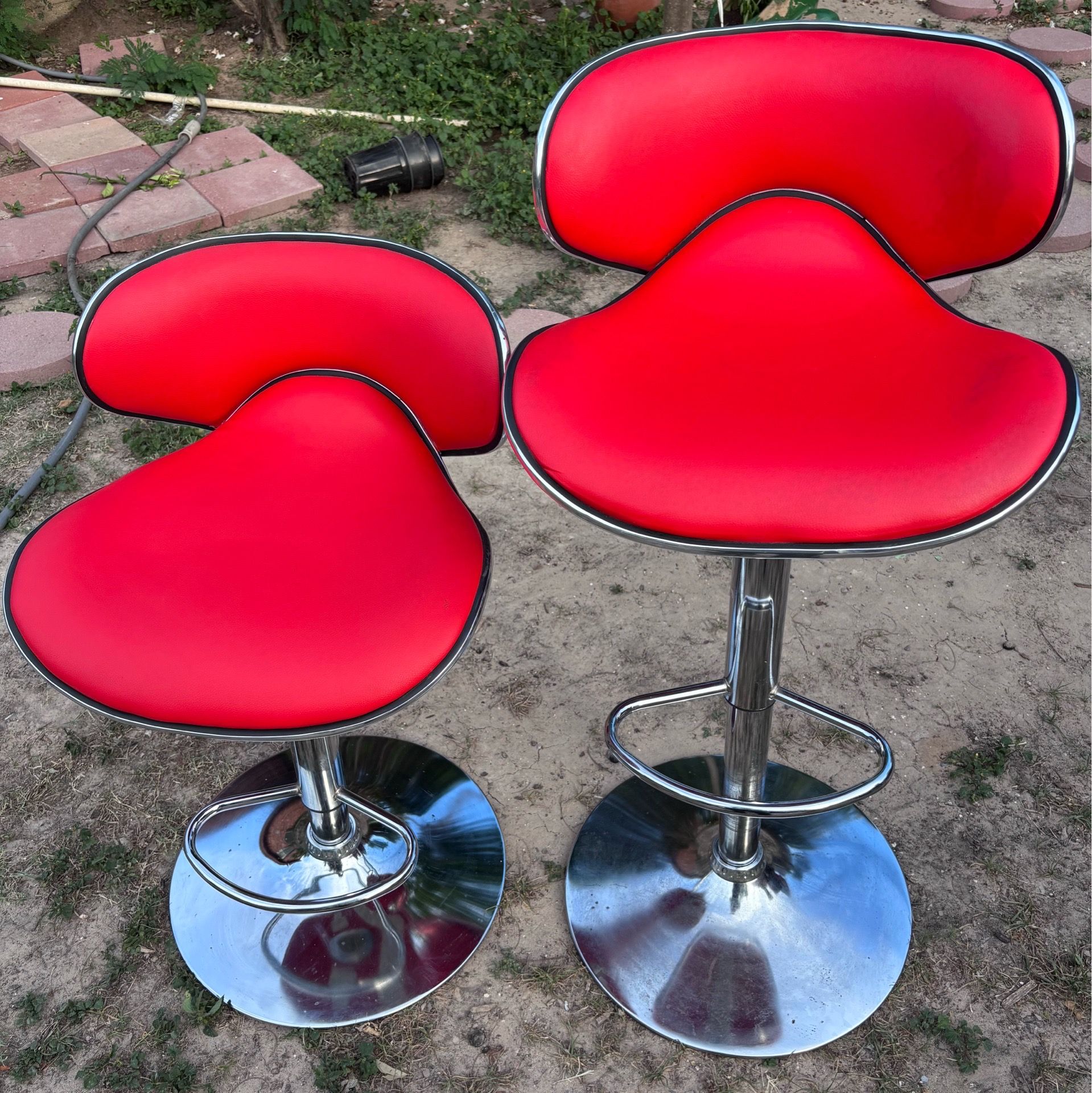 Set of 2 Red Adjustable Swivel Bar Stools