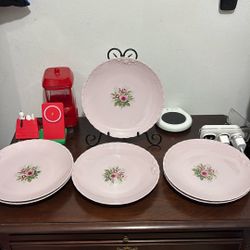 Vintage Tableware in Pink, 6 Plates Dinnerware, Tirschenreuth 1838 Germany