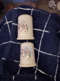 Vintage stoneware salt and pepper shakers