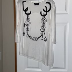 Blank And White Shirt With White Cardigan