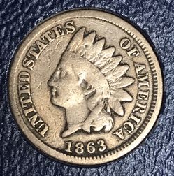 1863 Authentic Civil War Indian Head One Cent Penny Coin! Semi Key Date!