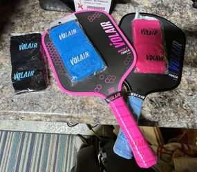 Volair Mach 2 Forza Pickleball Paddles (Blue & Pink) + Wristbands — Brand New