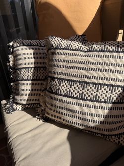 Woven Throw Pillows with Fringe, Set of 3