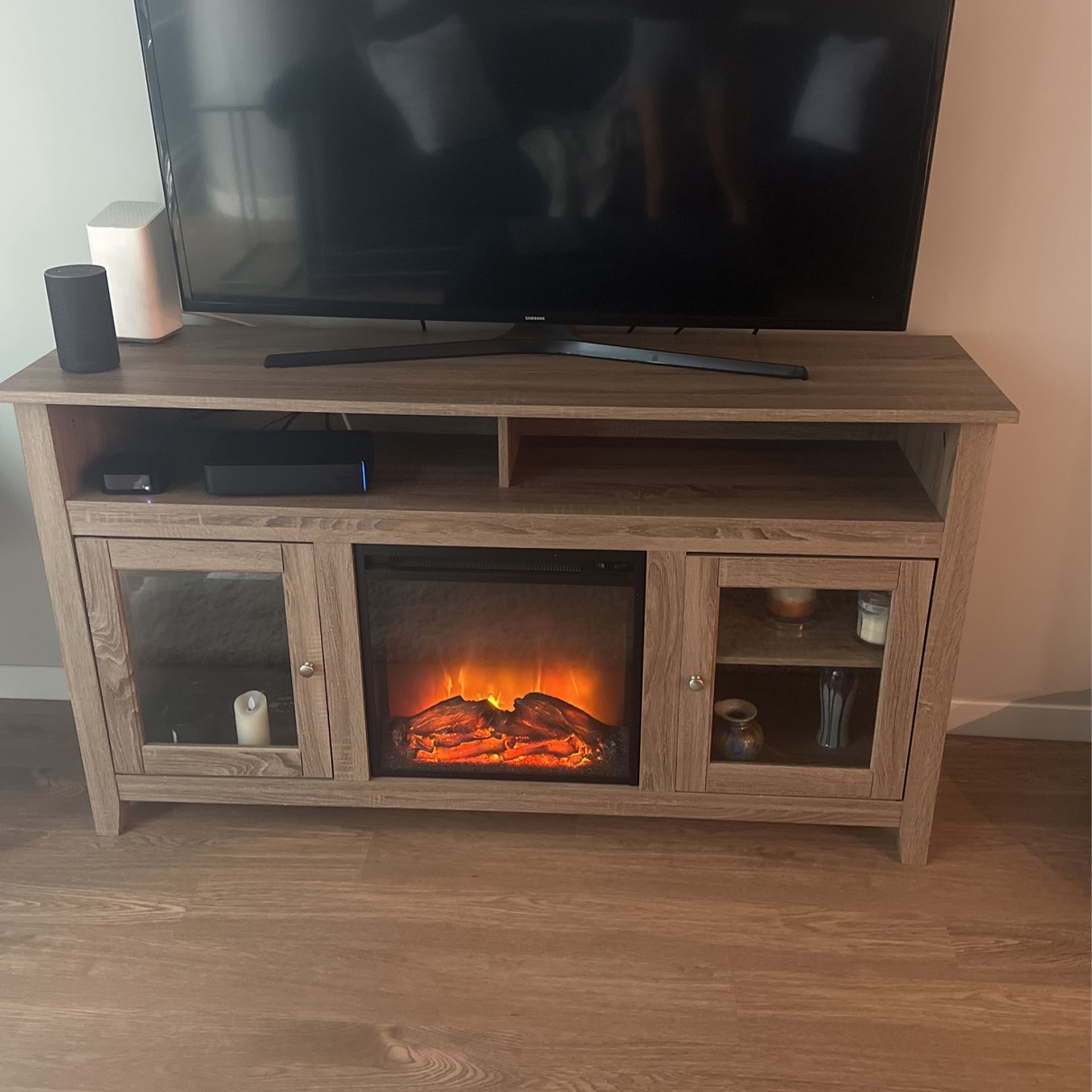 Rustic Farmhouse Console With Electric Fireplace