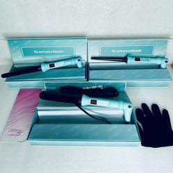 Lot Of 3 New Other Beauty Creations Hair Curling Wands With Gloves, Teal