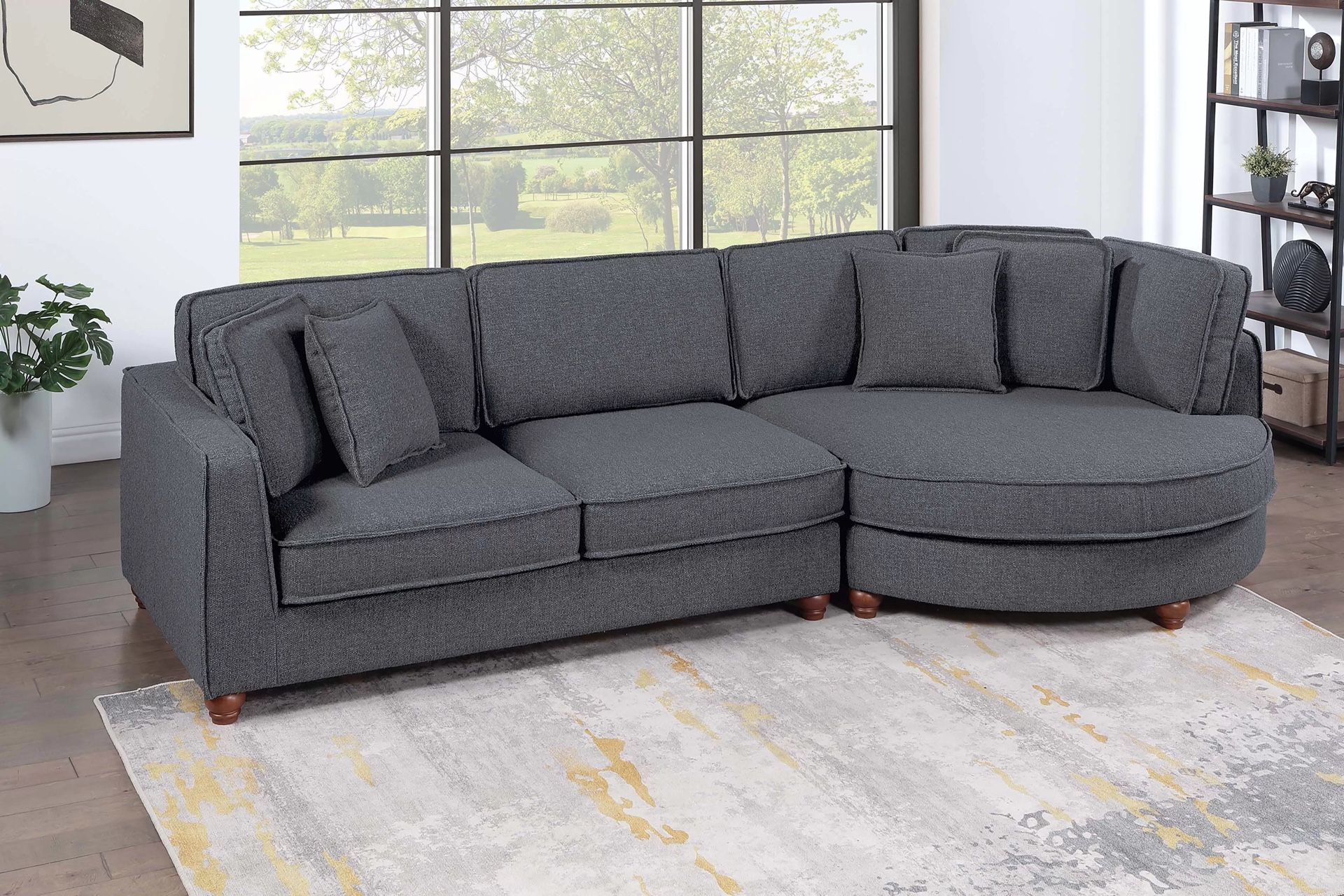 2-Piece Sectional Set XL RAF Chaise + LAF Sofa + 4 Accent Pillows Color: Pewter. 💢 Bonito Seccional De 2 Piezas XL Color Gris Nuevo En Caja