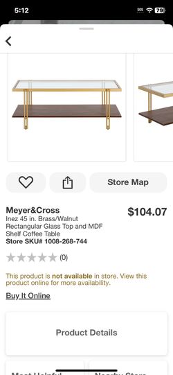 Meyer&Cross Inez 45 in. Brass/Walnut Rectangular Glass Top and MDF Shelf Coffee Table