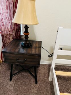 Dark hard Wood side table with Metal Legs 1