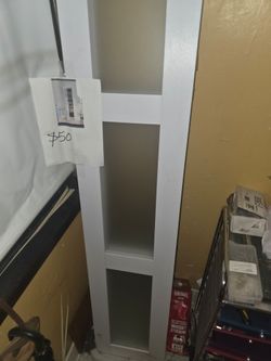 Tall White Bookcase with Frosted Panels