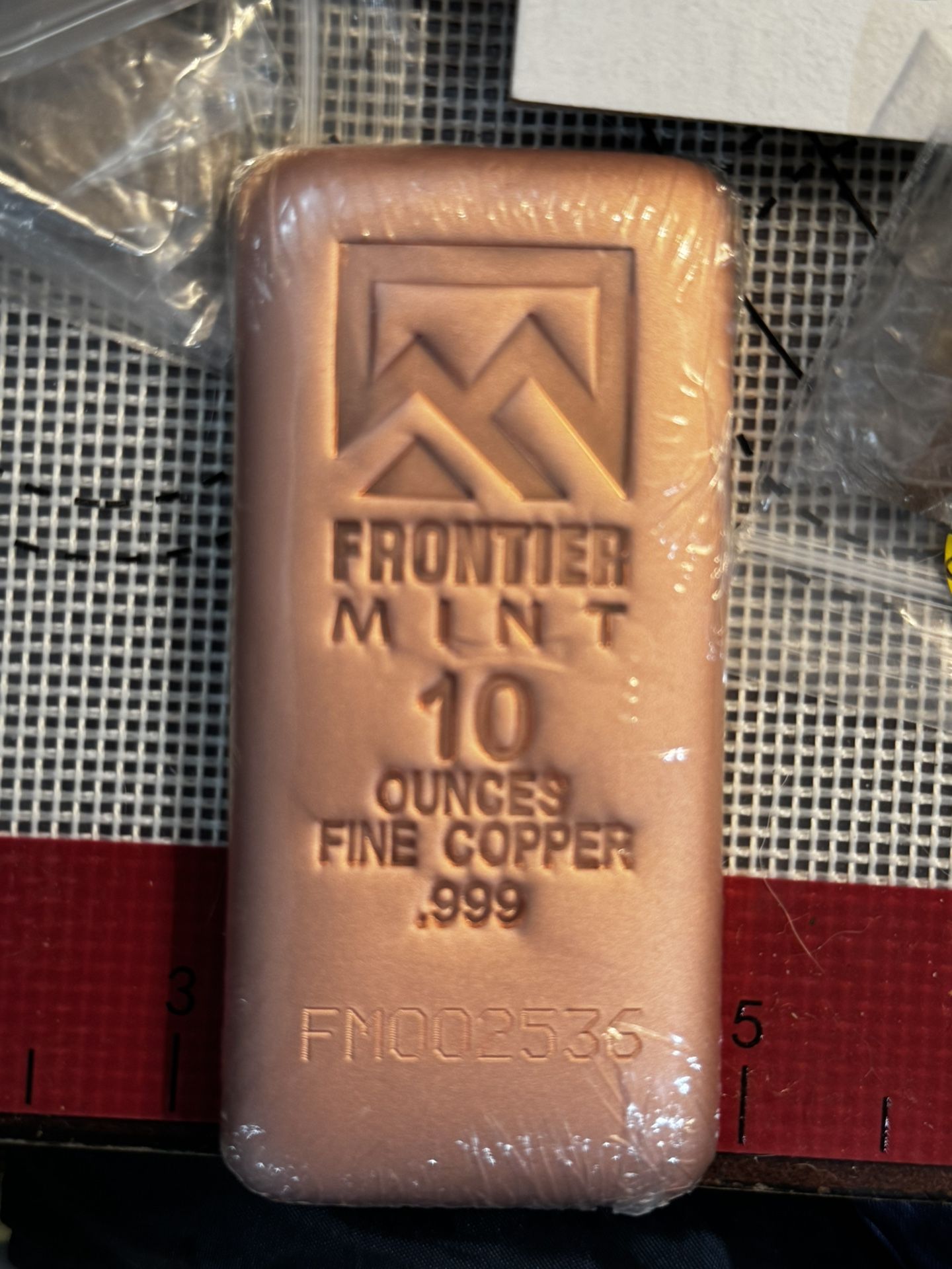 This is a 10-ounce .999copper bar produced by Frontier Mint.