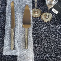 Dazzled Wedding Flutes & cake Knife serving Set