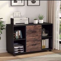 New in the box TribeSigns 2 Drawer Wood File Cabinet Letter Size, Large Mobile Lateral Filing Cabinet Printer Stand with Storage Shelves and Wheels fo