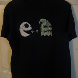 Black PAC Man Oogie Boogie And Jacks Skellington Mean T-shirt M