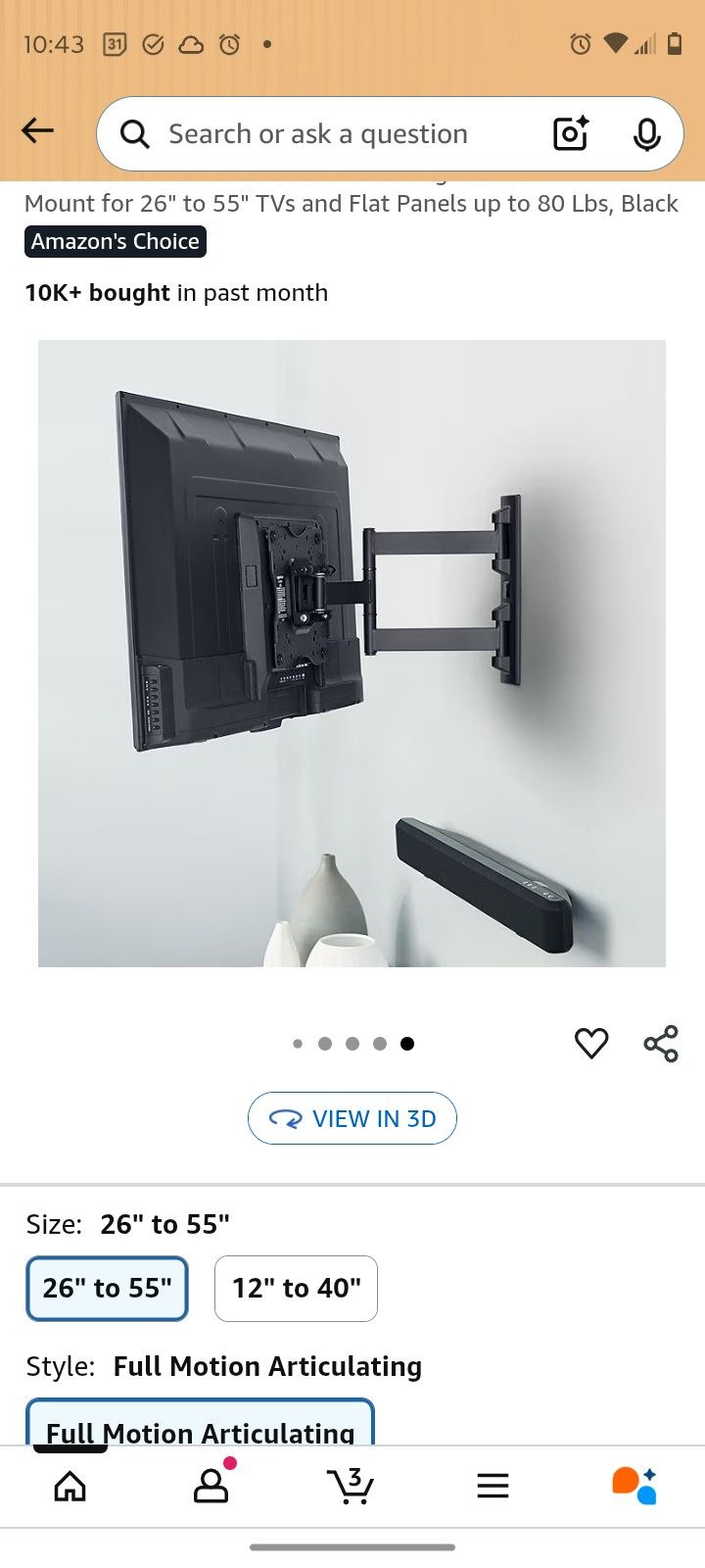 NEW Full Motion Articulating TV Monitor Wall Mount for 26" to 55" TVs and Flat Panels up to 80 Lbs, Black