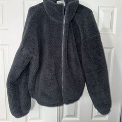 WOMENS L/XL FULL ZIP JACKET SHERPA BLACK AMERICAN EAGLE 