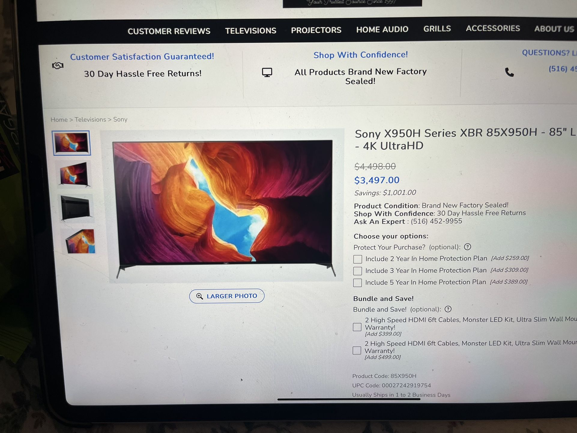 SONY x950h 85” LED Smart TV 4k UltraHD