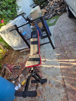 Starter work out bench with bar and weights