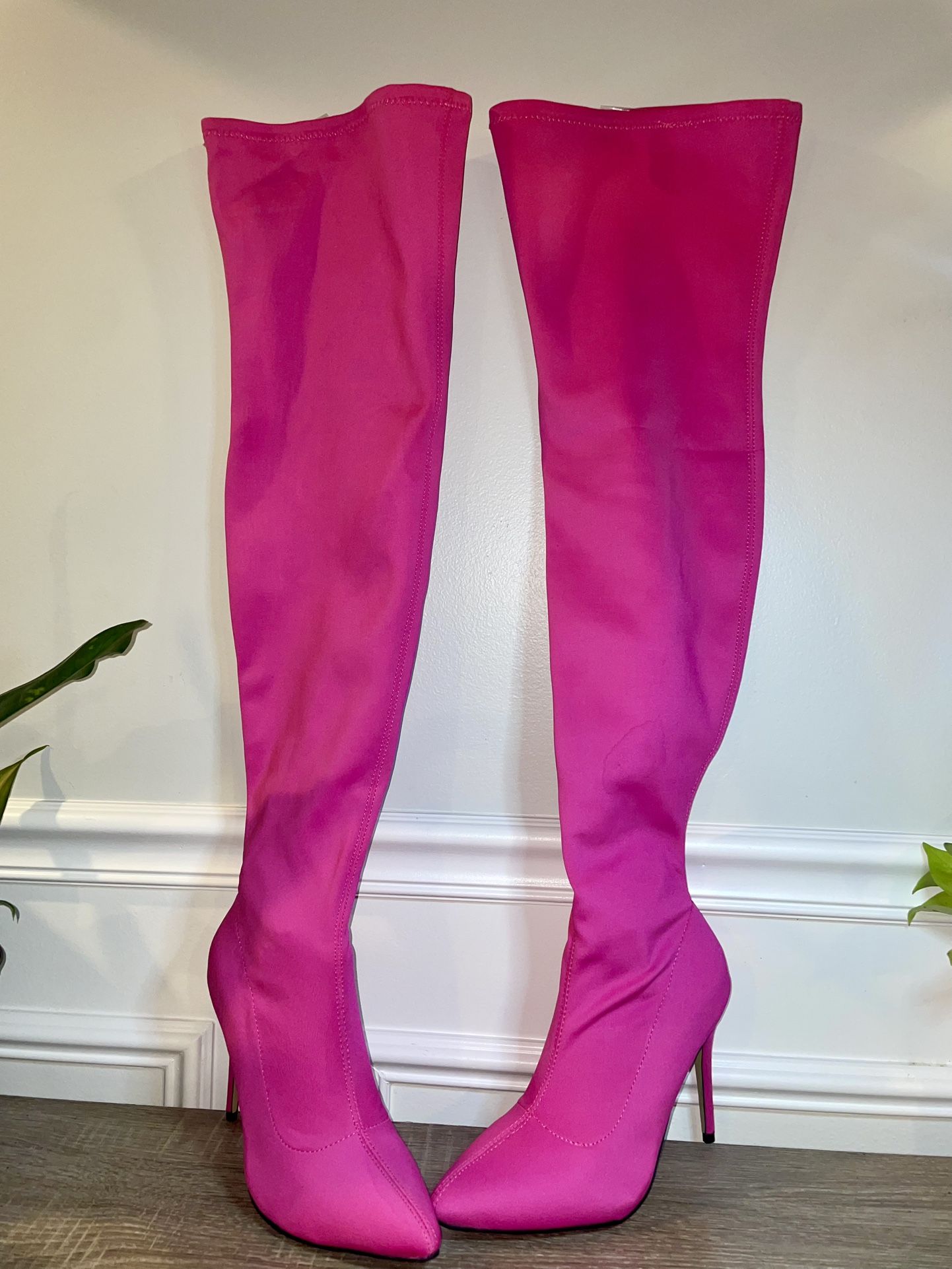 Women's Pointy Toe Stiletto Heel OTK boots Hibiscus-77 By Anne Michelle Size 8.5