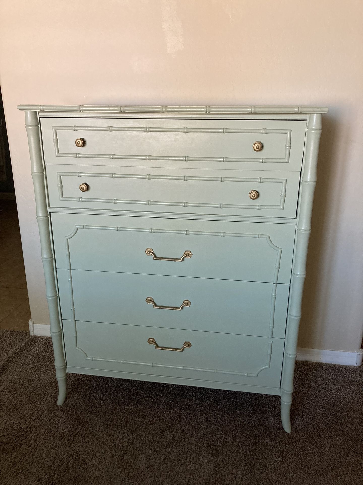 Antique Tall Dresser - Bamboo Detailing