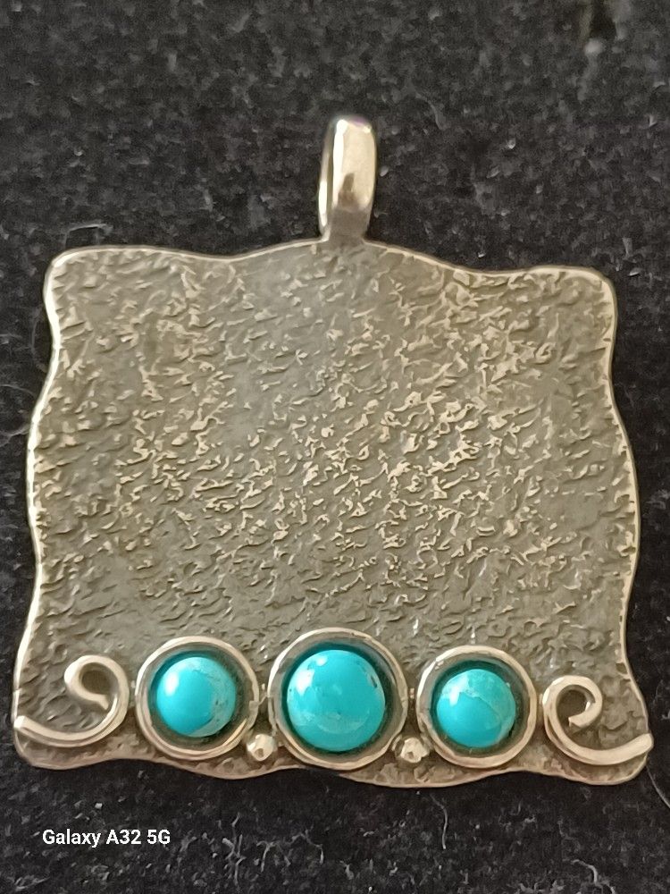 Vtg.sterling Silver Turquoise Textured Pendant