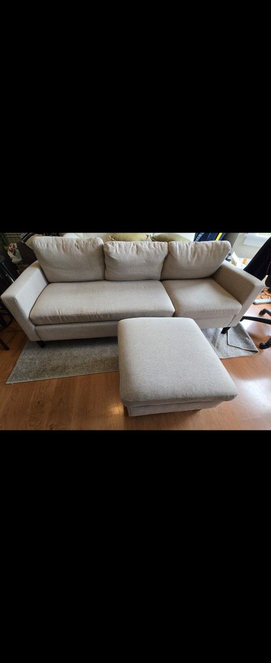 3 Pece Beige Linen Living Room Couch